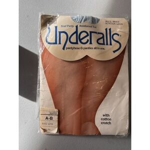 VTG Underalls‎ Pantyhose & Panties All in One Blue Brief Suntan Leg Size A-B NOS